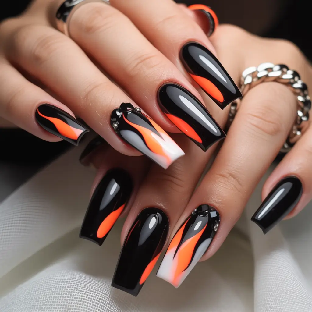 2025 Dark Fall Nails Fire & Ice Flames
