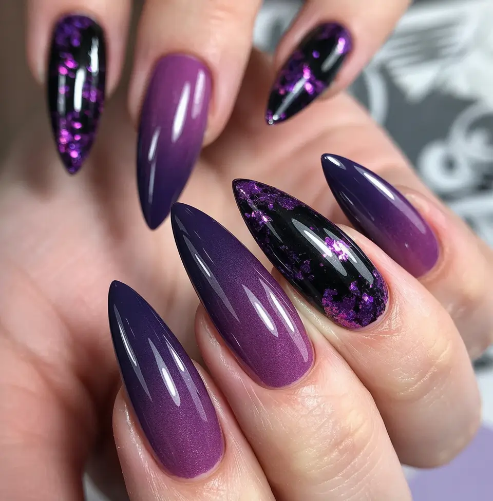 2025 Dark Fall Nails Purple Twilight Gradient