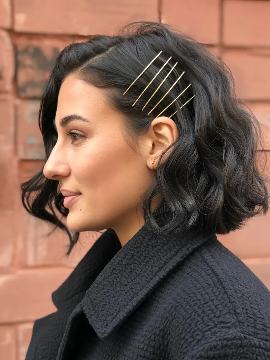 Cute and Easy Hairstyles for Fall Season 2025 Chic Side Wave with Gold Pins