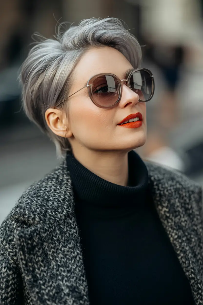 Cute and Easy Hairstyles for Fall Season 2025 Silver Textured Pixie