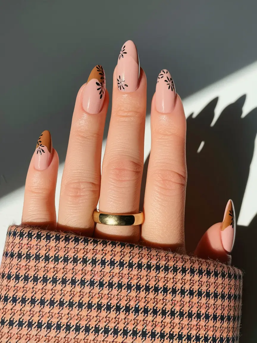 early fall nails 2025 Modern French with Floral Touch