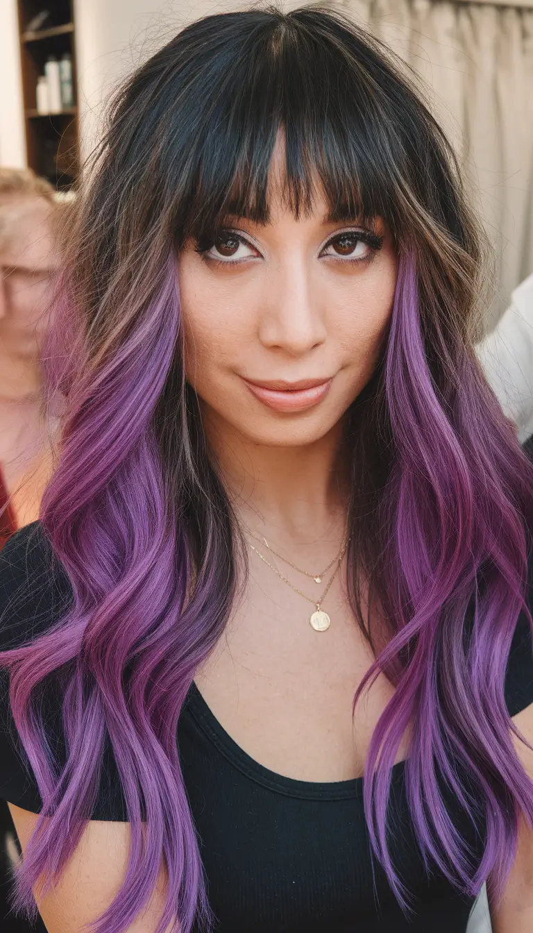 fall hairstyles and colors Bold Brunette with Purple Ends