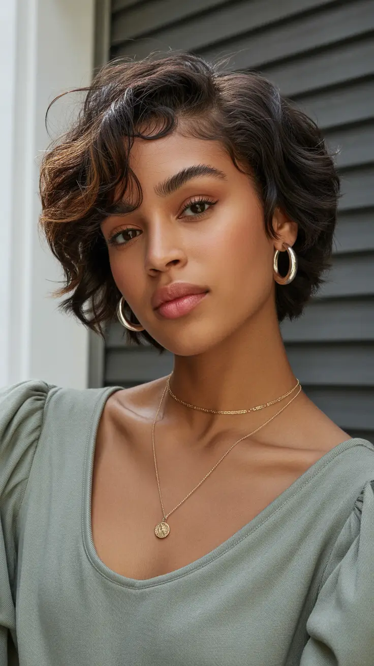 Fall hairstyle black women Soft Layered Bob with Side-Swept Waves