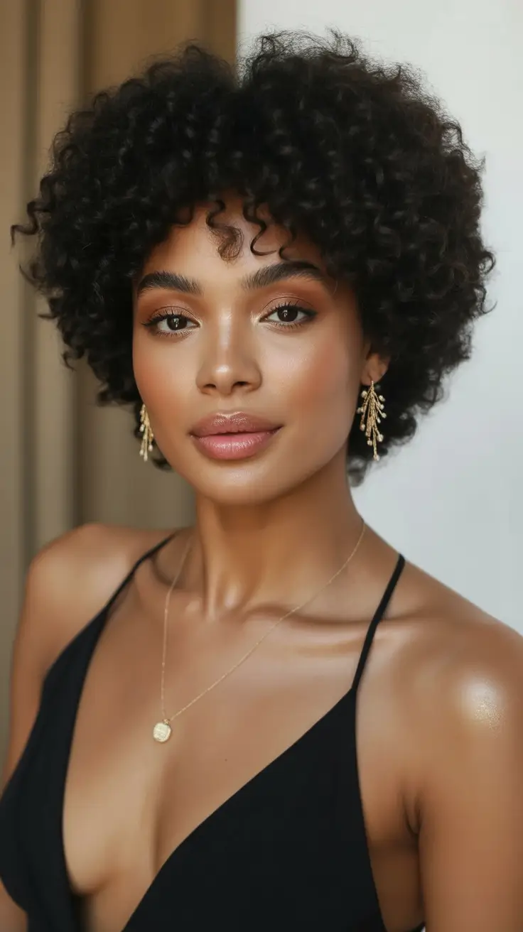 Fall hairstyle black women Short Curly Afro with Soft Volume