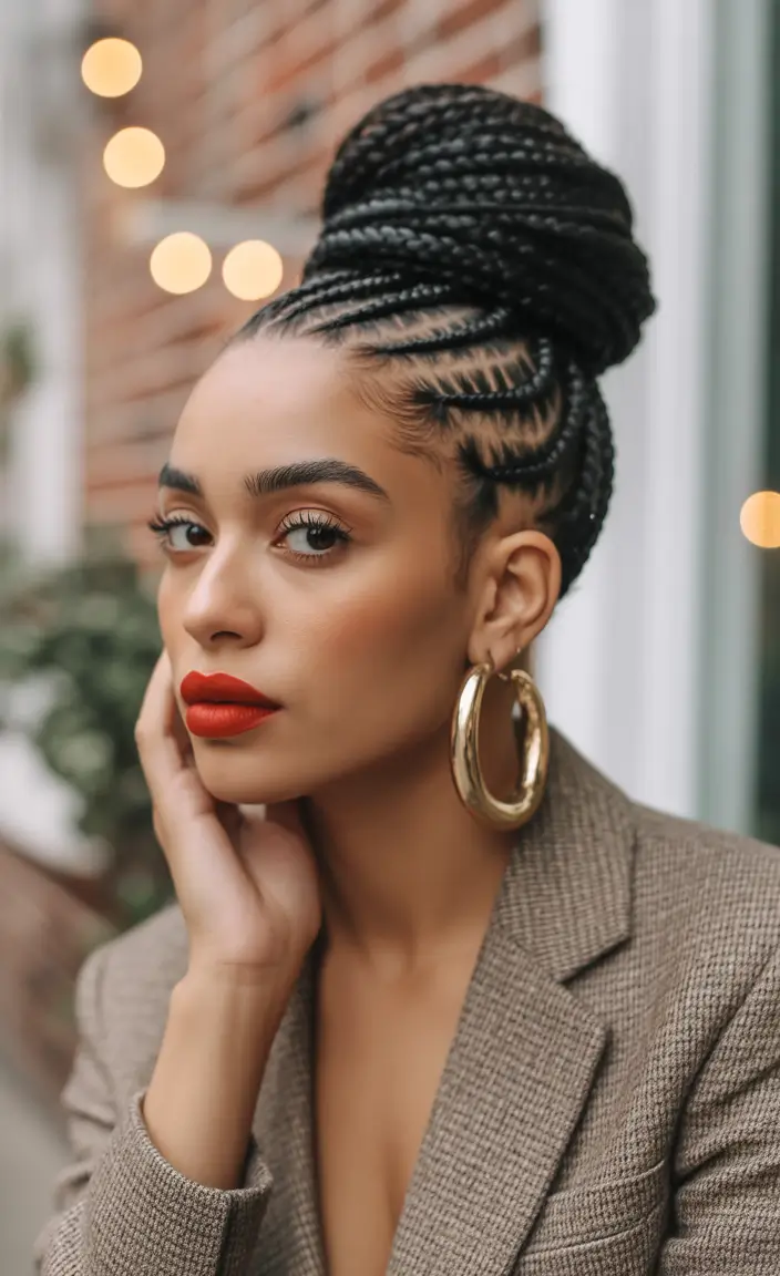 Fall hairstyle black women High Braided Bun