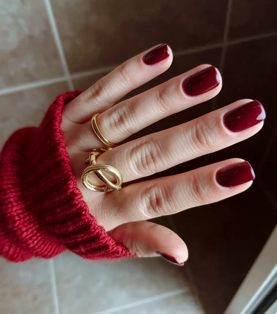 fall color nails Classy Wine Red with a Cozy Flair
