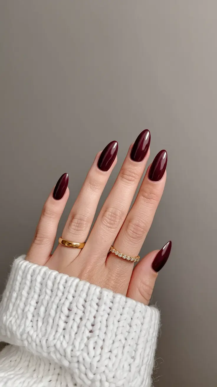 fall color nails Almond-Shaped Burgundy for the Bold