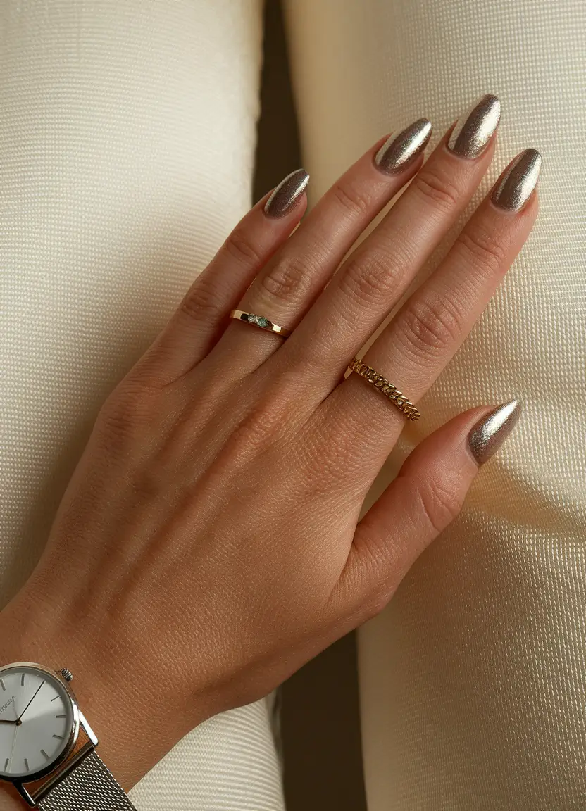 fall color nails Champagne Chrome for Soft Fall Glam