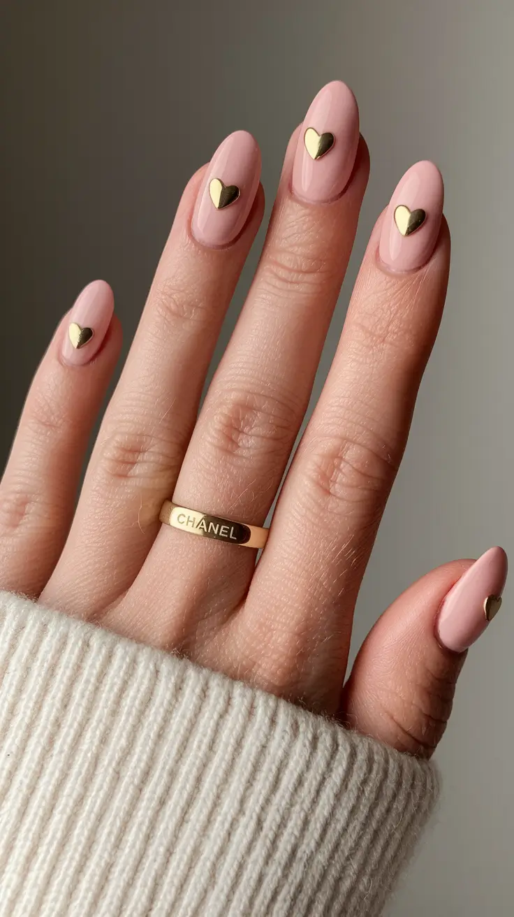 fall color nails Glossy Pink with Heart of Gold