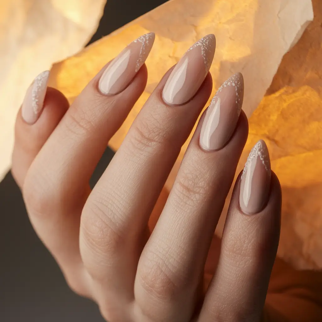 fall french tip nails Minimalist Sparkle on Almond Tips