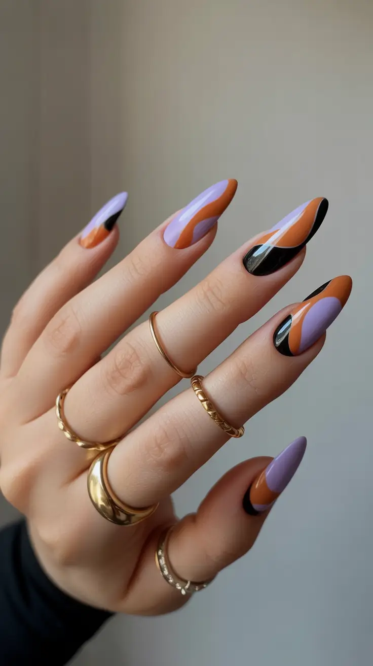 Fall Nail Inspo & Ideas 2025 Purple & Pumpkin Swirls