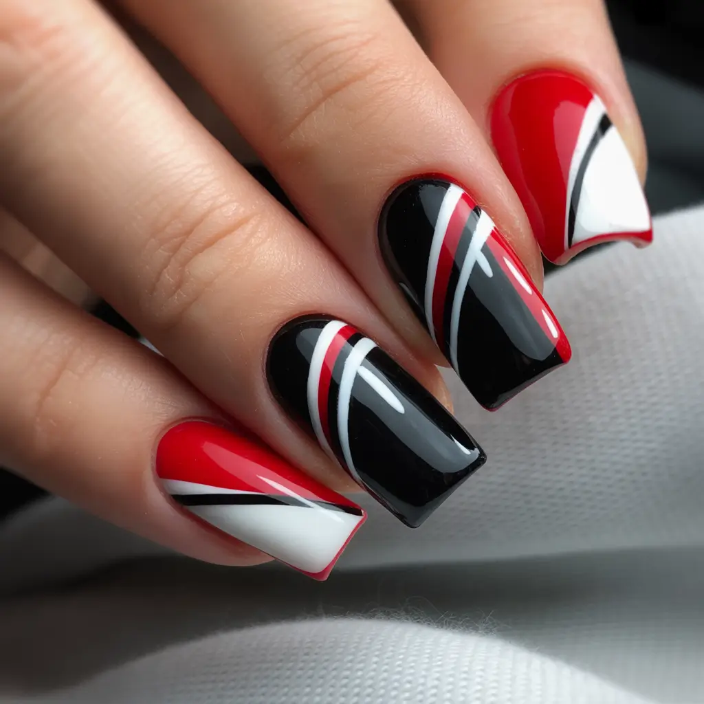 Fall Nail Inspo & Ideas 2025 Bold Red & Black Lines