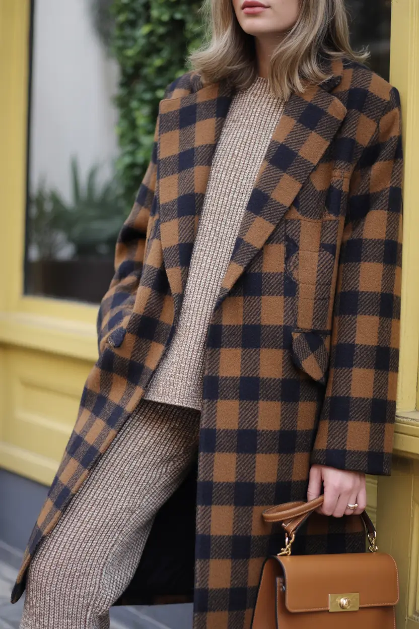 Fall outfits ideas for October 2025 Checked Elegance with a Vintage Touch