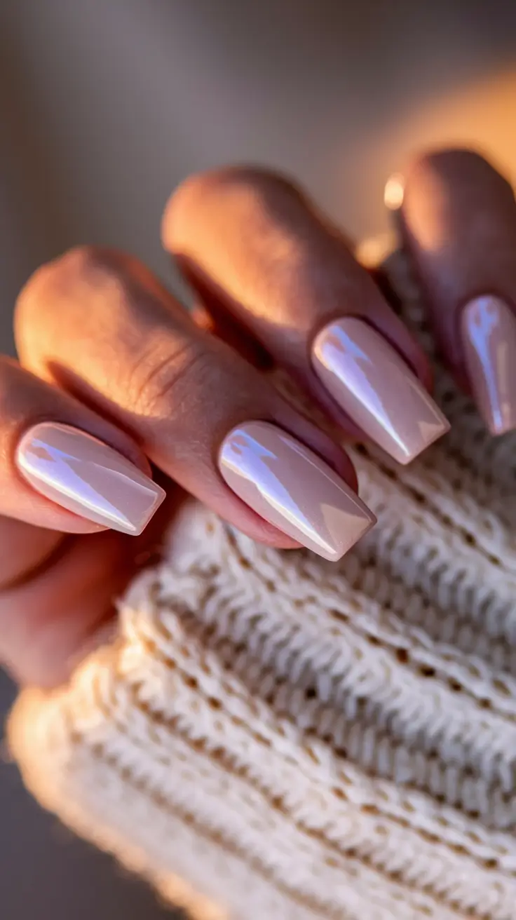 Fall Ballerina-Shaped Nail Ideas 2025 Soft Beige Perfection