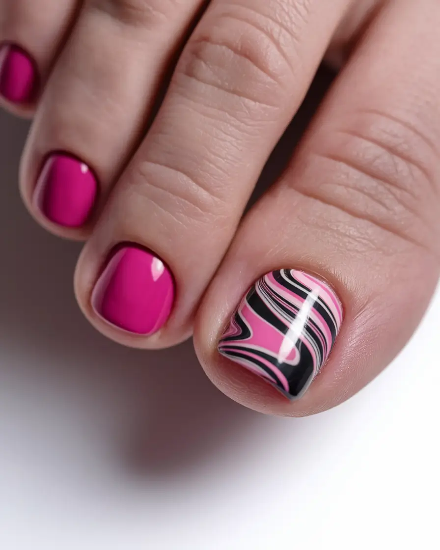 Stylish Fall Toe Nail Colors 2025 Hot Pink Marble Pop
