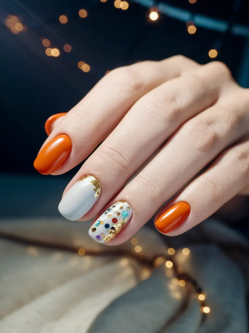 Stylish Minimalist Fall Nails Designs 2025 Festive Minimalist Jewel Accents