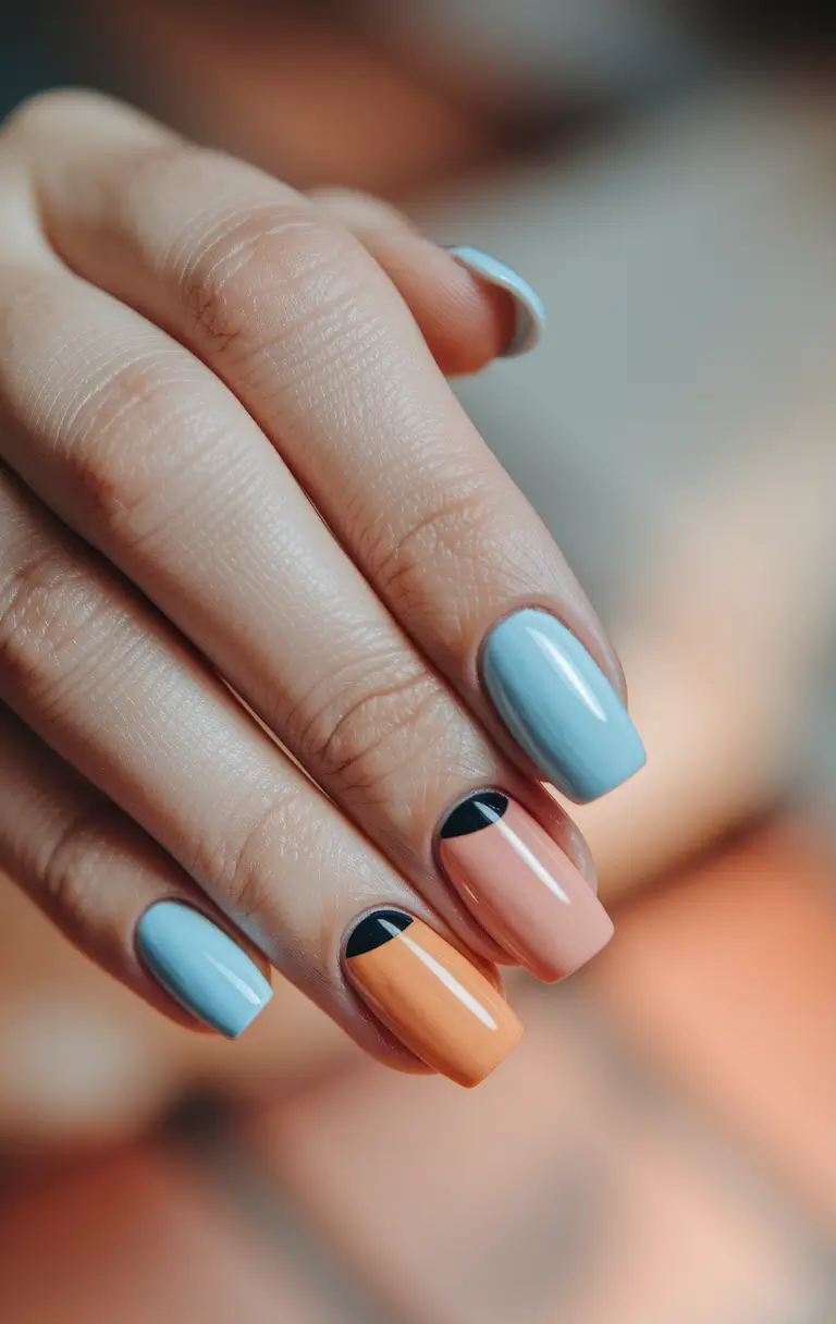 Stylish Minimalist Fall Nails Designs 2025 Pastel and Black Half-Moon Contrast