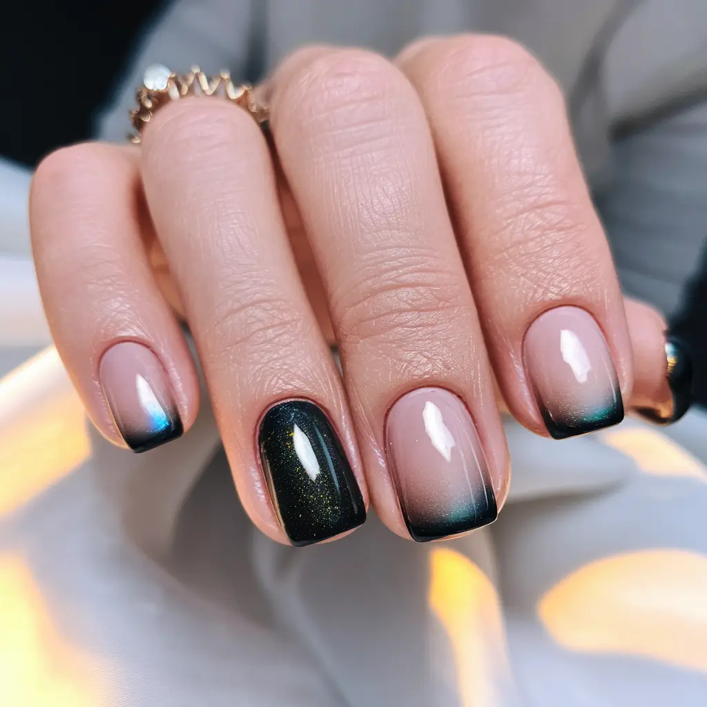 Stylish Minimalist Fall Nails Designs 2025 Black Gradient French Minimalism
