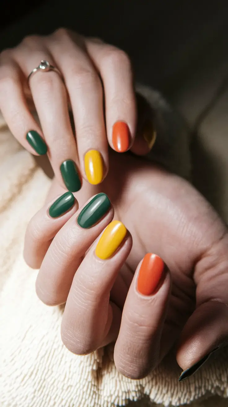 Stylish Minimalist Fall Nails Designs 2025 Autumn Color Block Minimalism