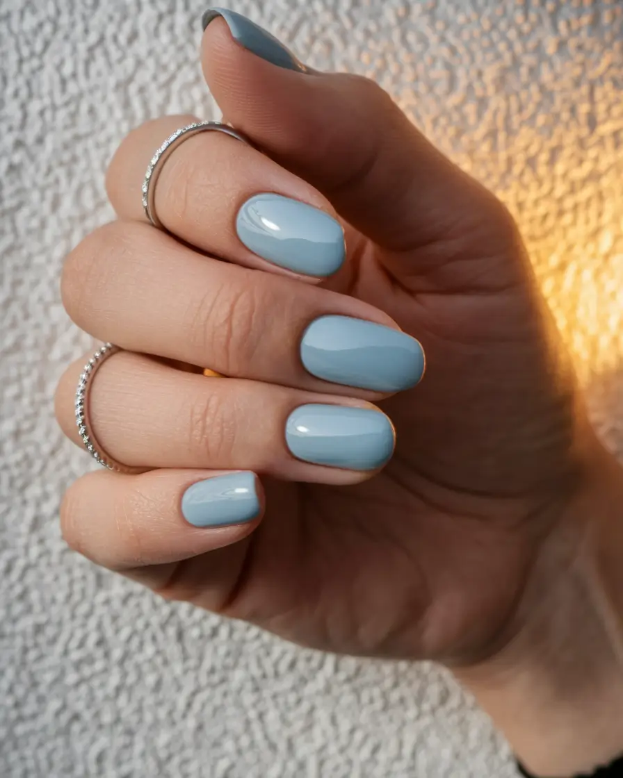 Stylish Minimalist Fall Nails Designs 2025 Powder Blue Minimalist Elegance