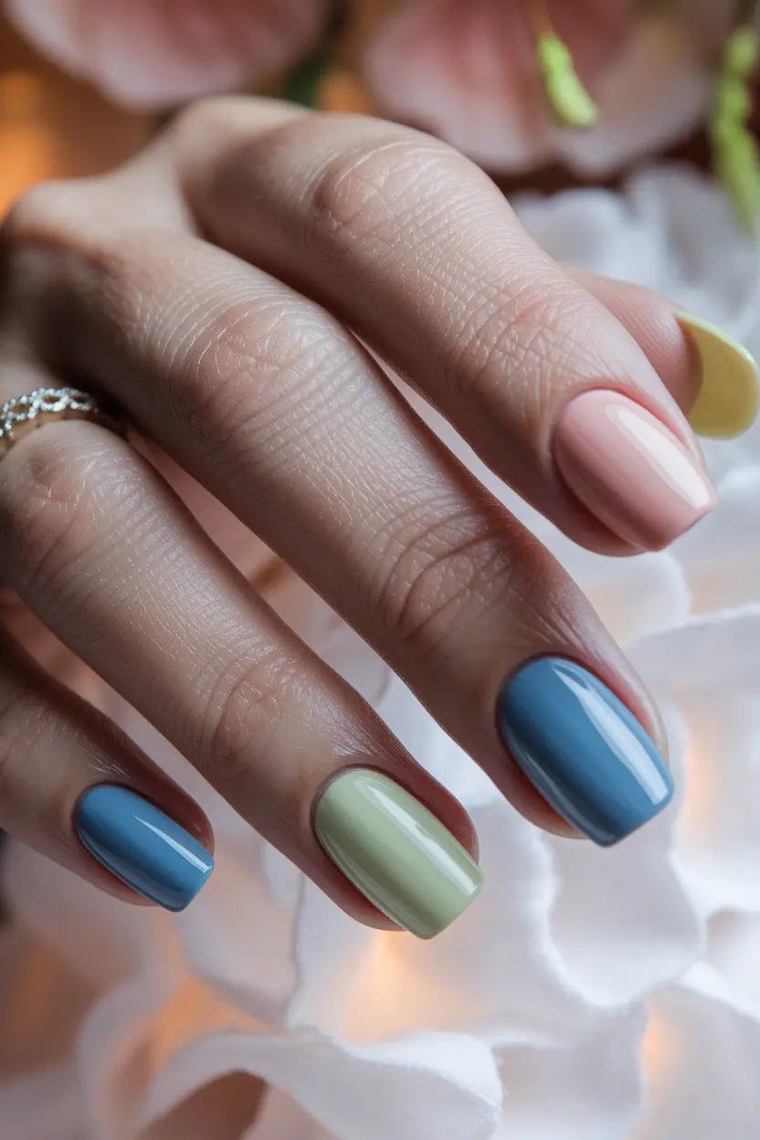 Stylish Minimalist Fall Nails Designs 2025 Soft Pastel Color Blocking