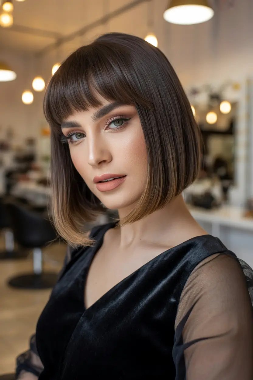 best spring bob haircuts 2026 Structured Sleek Bob with Modern Baby Bangs