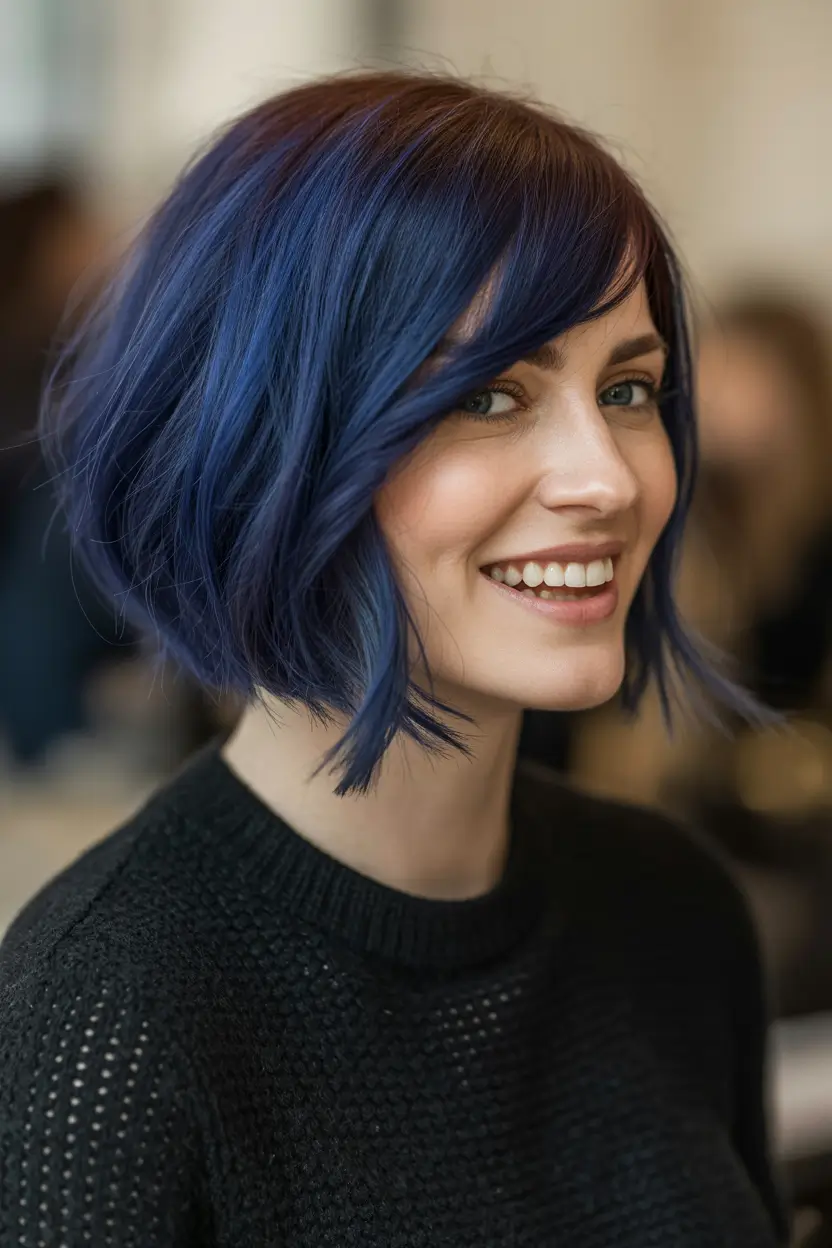 best spring bob haircuts 2026 Deep Blue Textured Bob with Playful Spring Energy