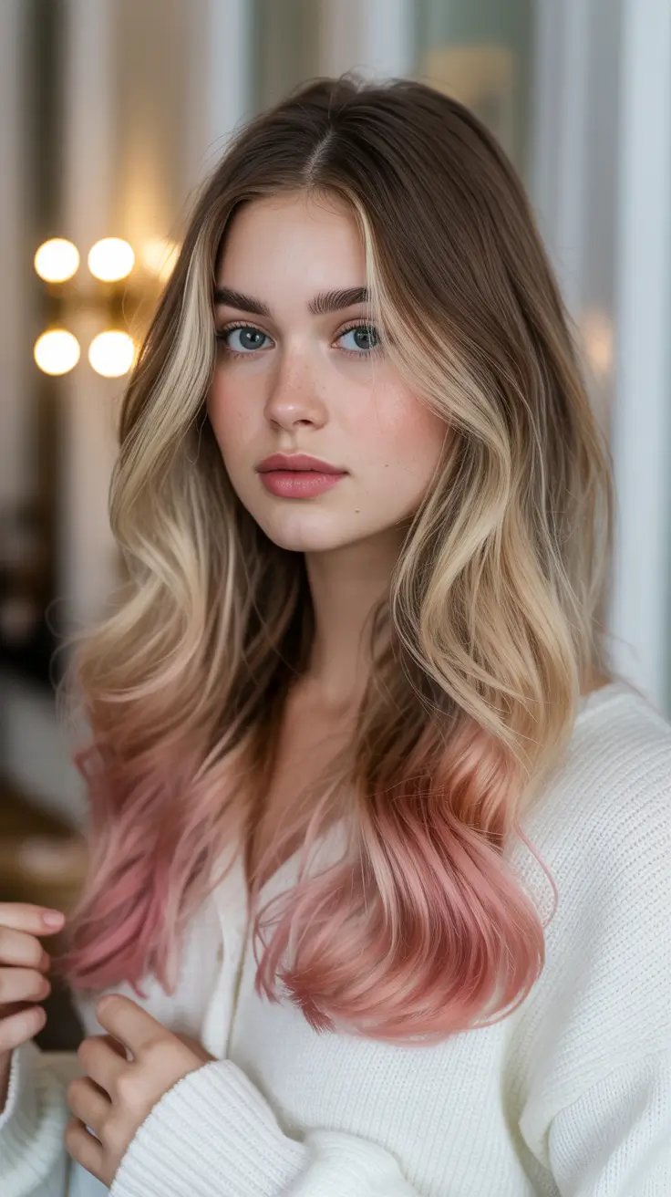 chic spring ombre hair color 2026 Blonde to Rosewater Ombre with Soft Spring Movement