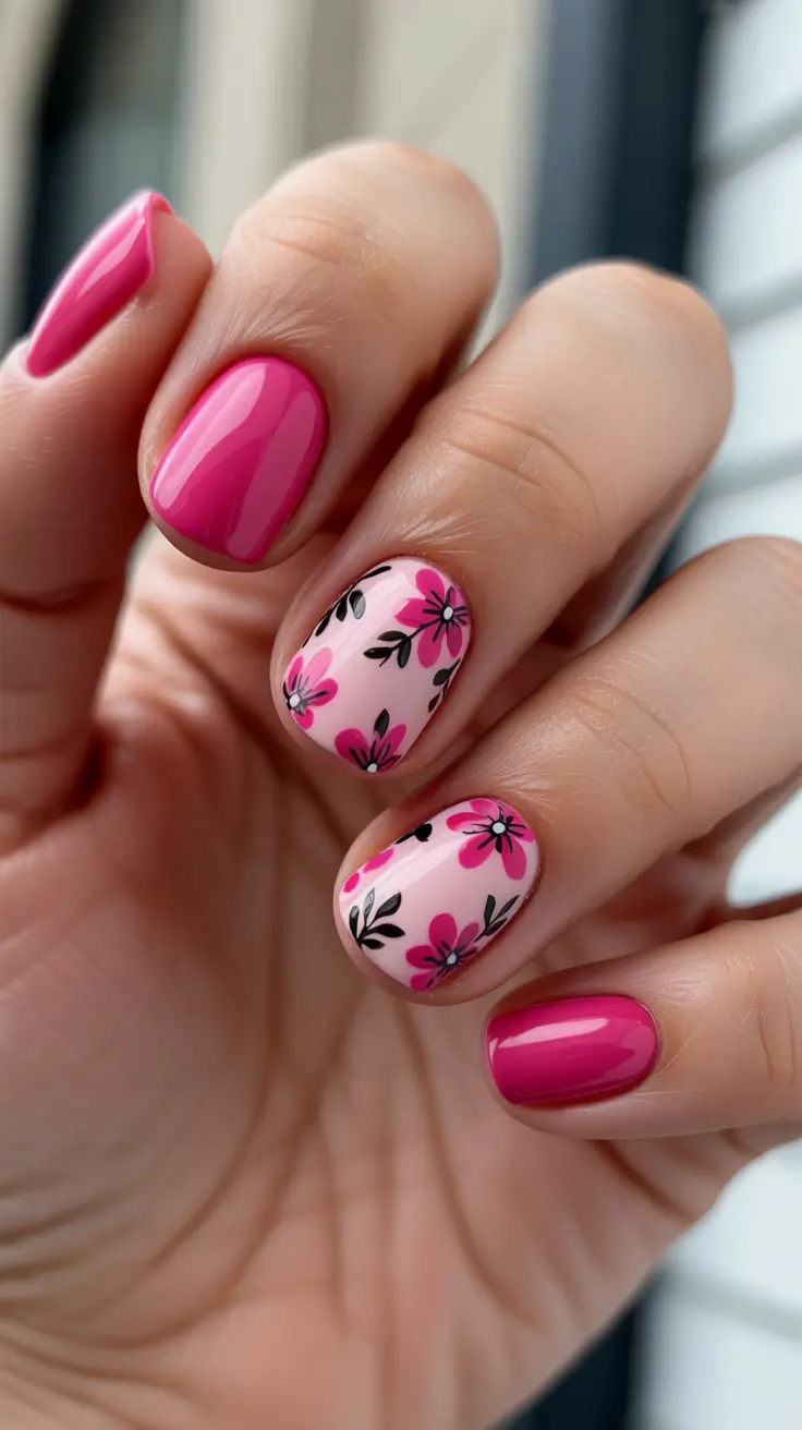 festive cool spring nails 2026 ideas + Hot Pink Petals With A Glossy Pop