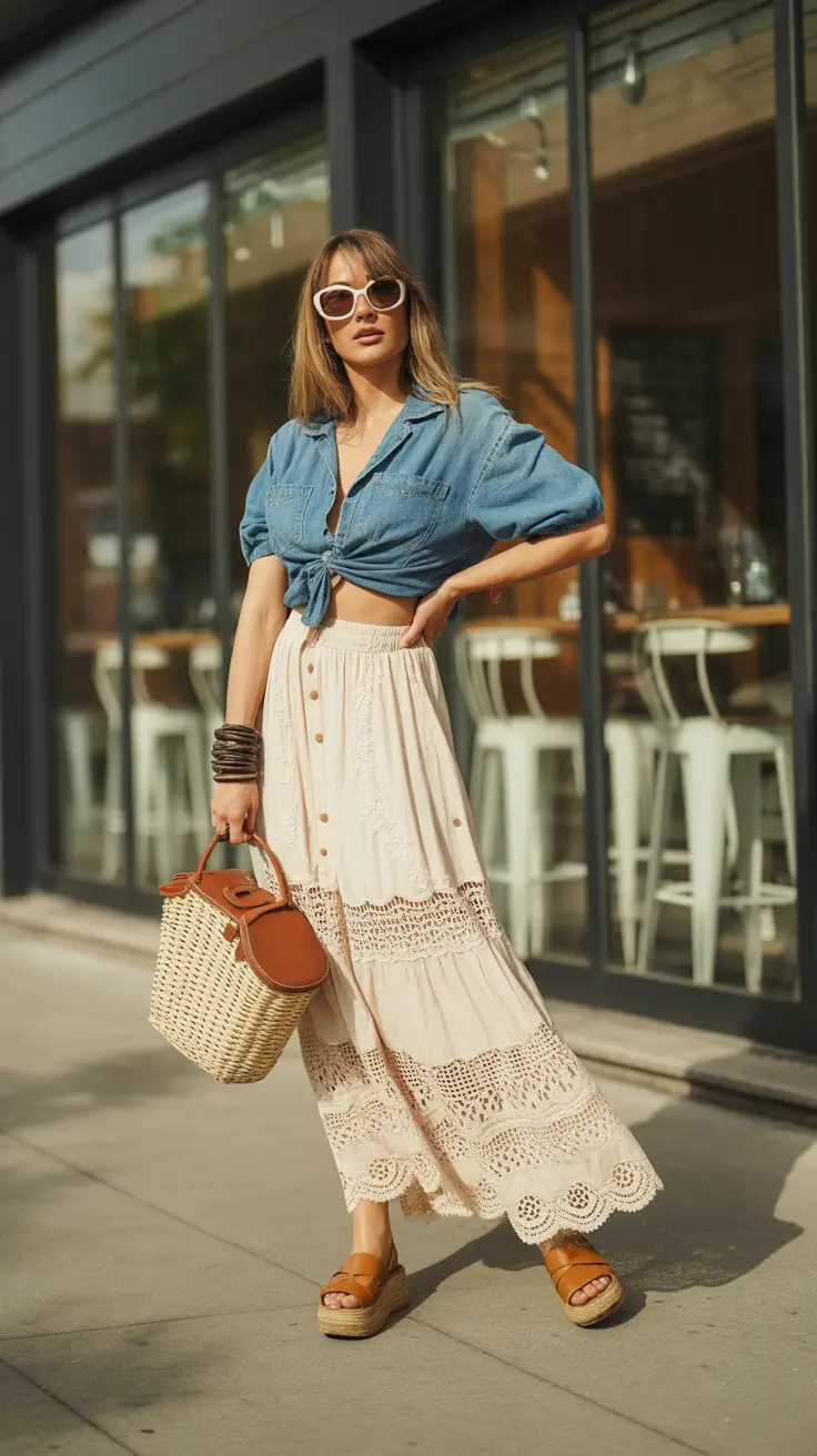 cute spring boho outfits 2026 Denim Meets Boho Ease