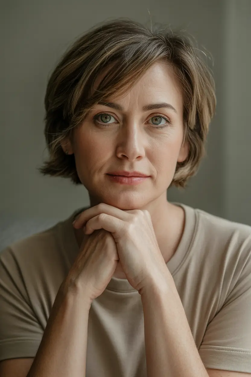 cute spring haircuts for women over 40 2026 Soft layered short cut with gentle face framing