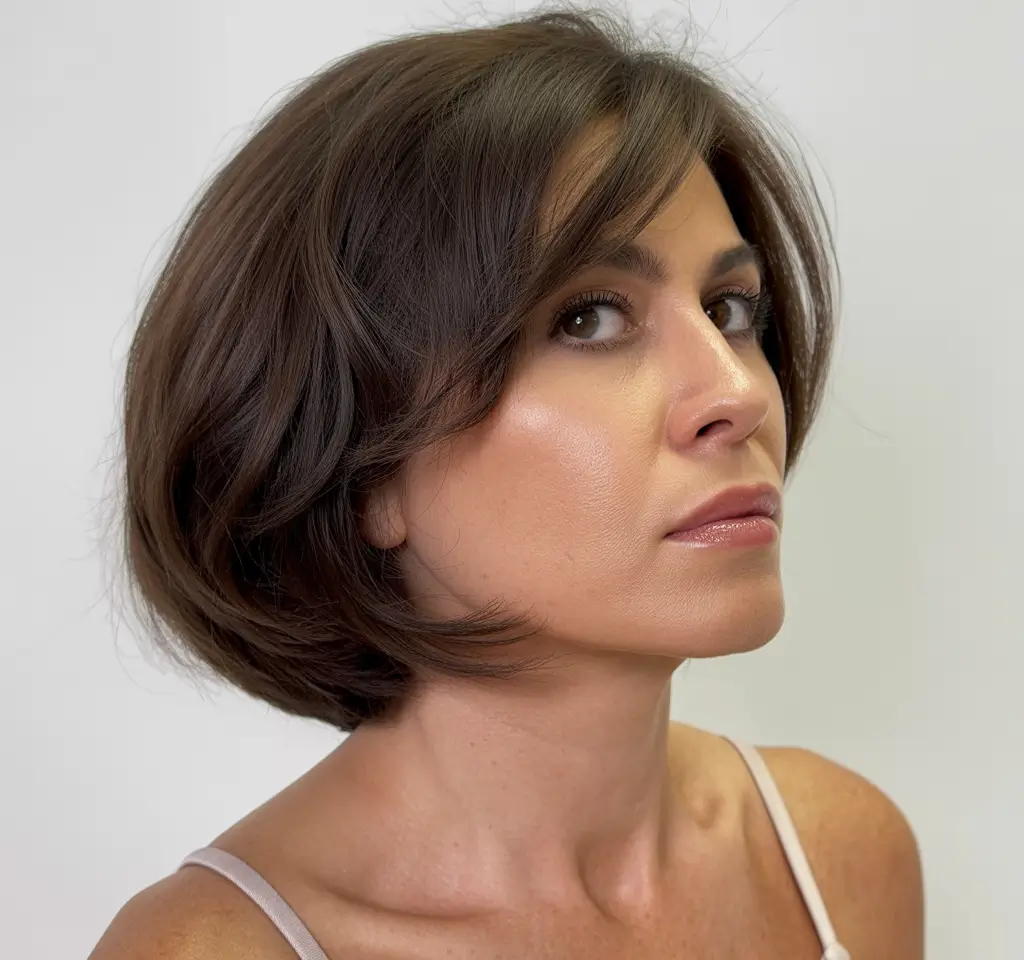 cute spring haircuts for women over 40 2026 Soft full bob with layered volume and airy movement