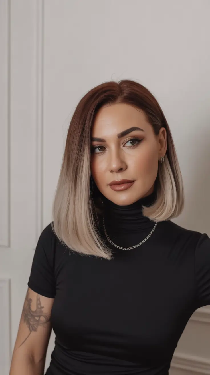 cute spring haircuts for women over 40 2026 Blended brunette to blonde lob with soft sleek finish