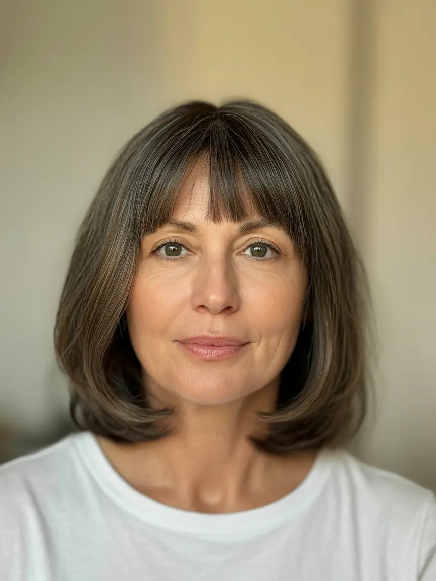 cute spring haircuts for women over 50 2026 Classic Medium Bob with Natural Fringe