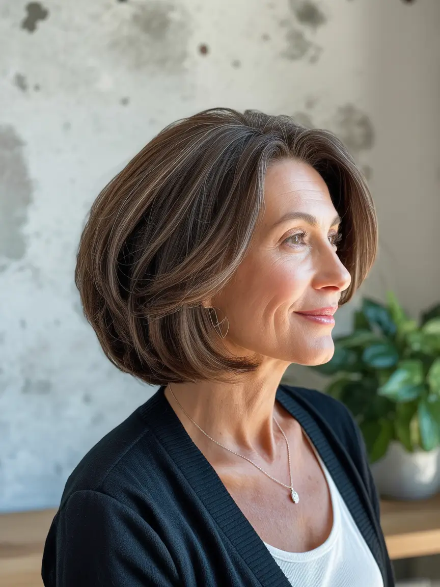 cute spring haircuts for women over 50 2026 Elegant Rounded Bob with Natural Volume