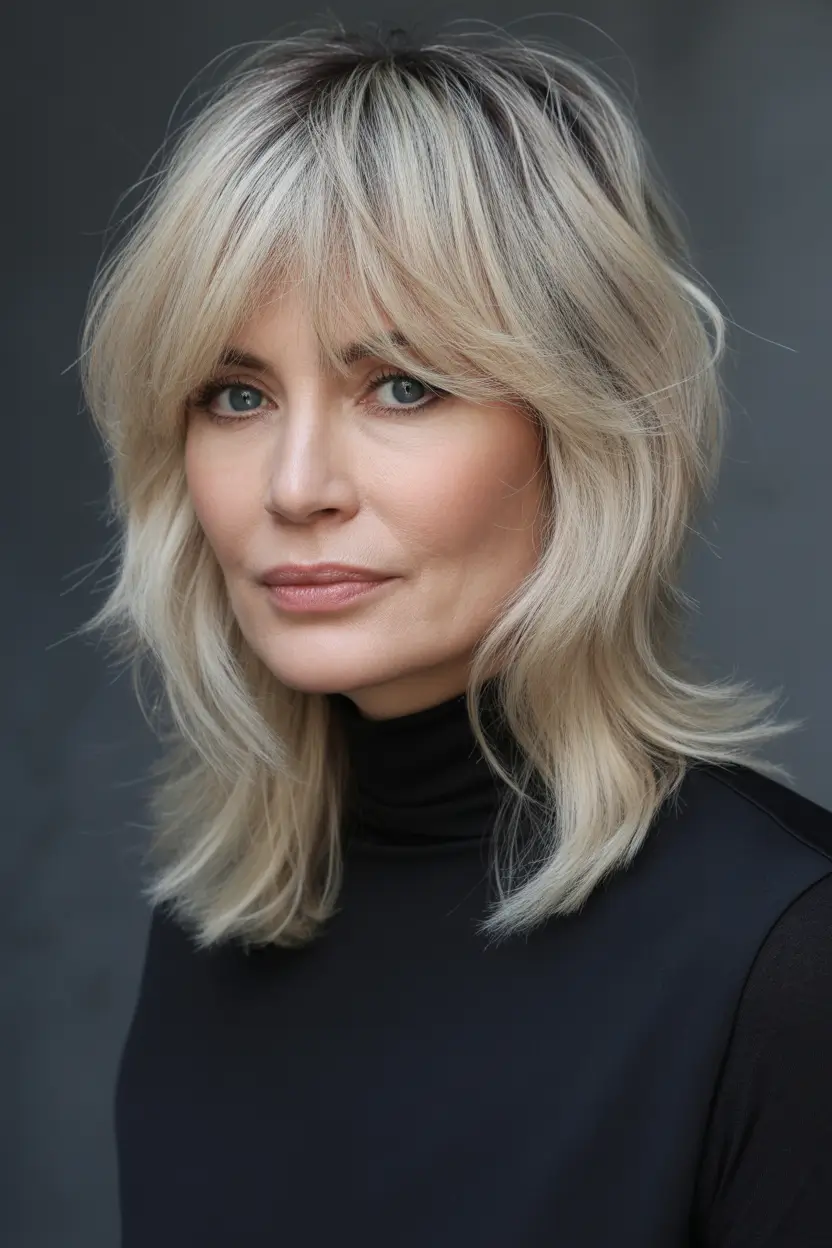 cute spring haircuts for women over 50 2026 Feathered Layers with Soft Curtain Bangs