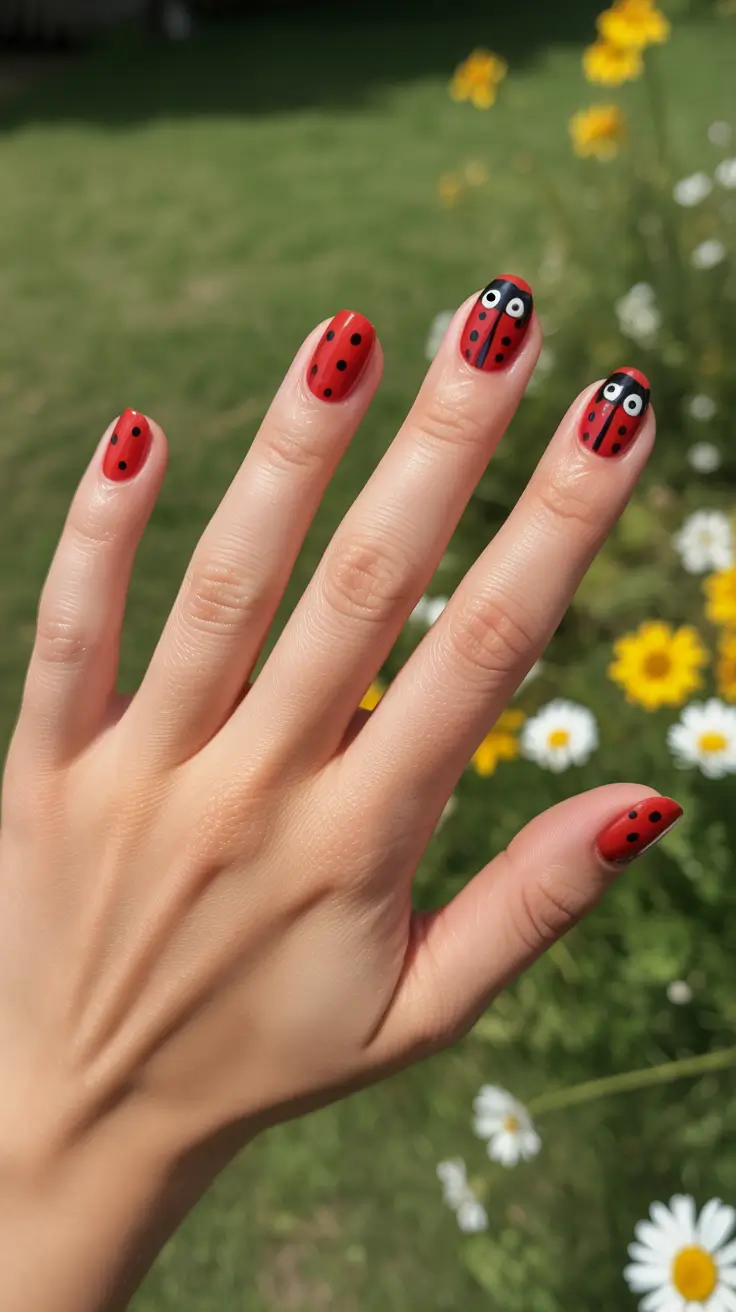 elegant fun spring nails 2026 + Classic Red Ladybug Mini Art That Pops In Daylight