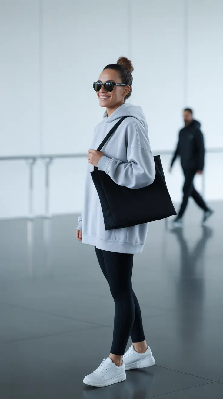 effortless leggings outfit spring 2026 Airport Ready Leggings With A Big Hoodie