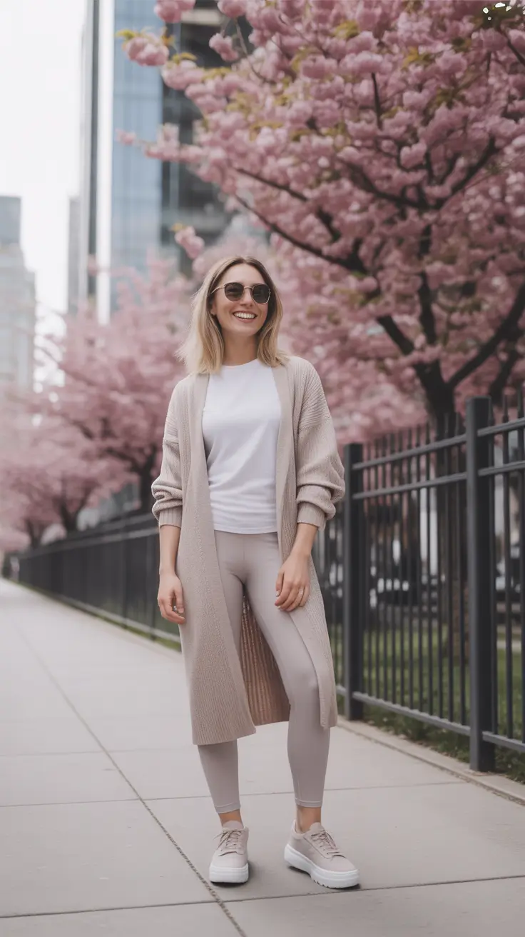 effortless leggings outfit spring 2026 Blush Neutrals For Cherry Blossom Walks
