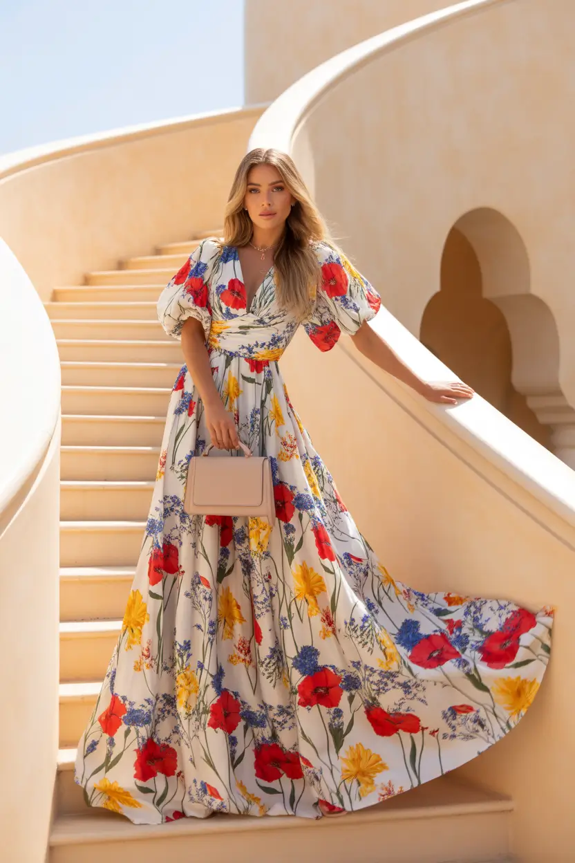 minimalist spring wedding guest outfit 2026 Soft Florals With Architectural Ease