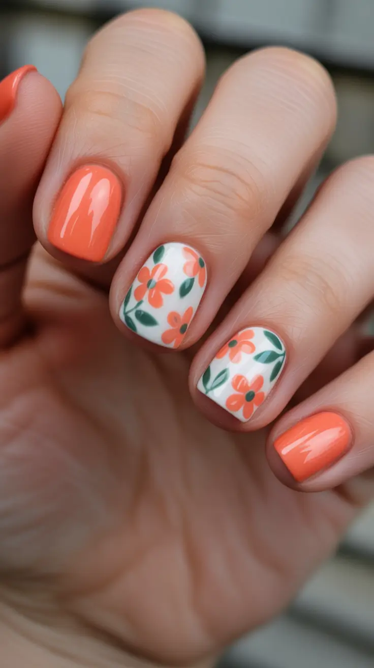 chic short spring nails 2026 + Coral Florals That Feel Like Golden Hour