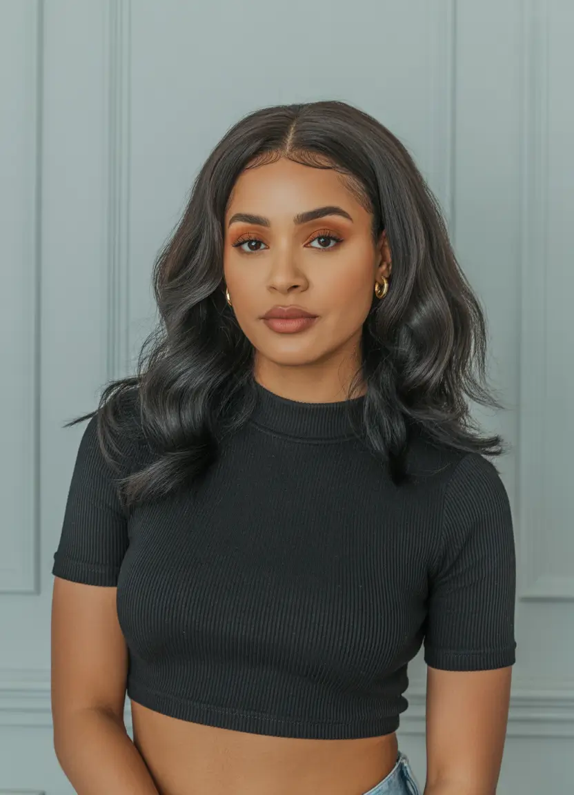 sophisticated spring hair color for dark skin 2026 Smoky Charcoal Waves with Subtle Depth