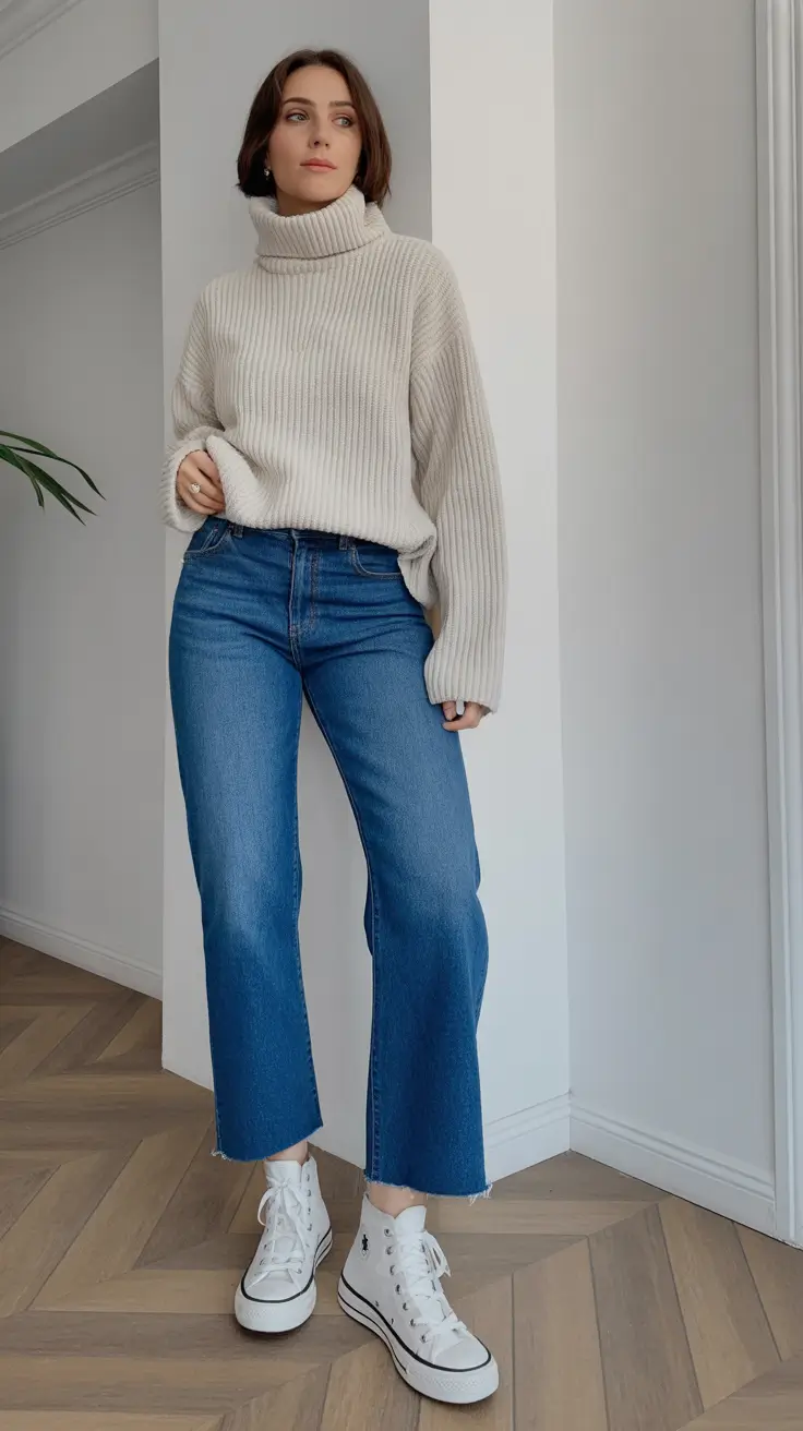 sophisticated spring transition outfits for 2026 Cozy Neutrals With Crisp Denim Energy