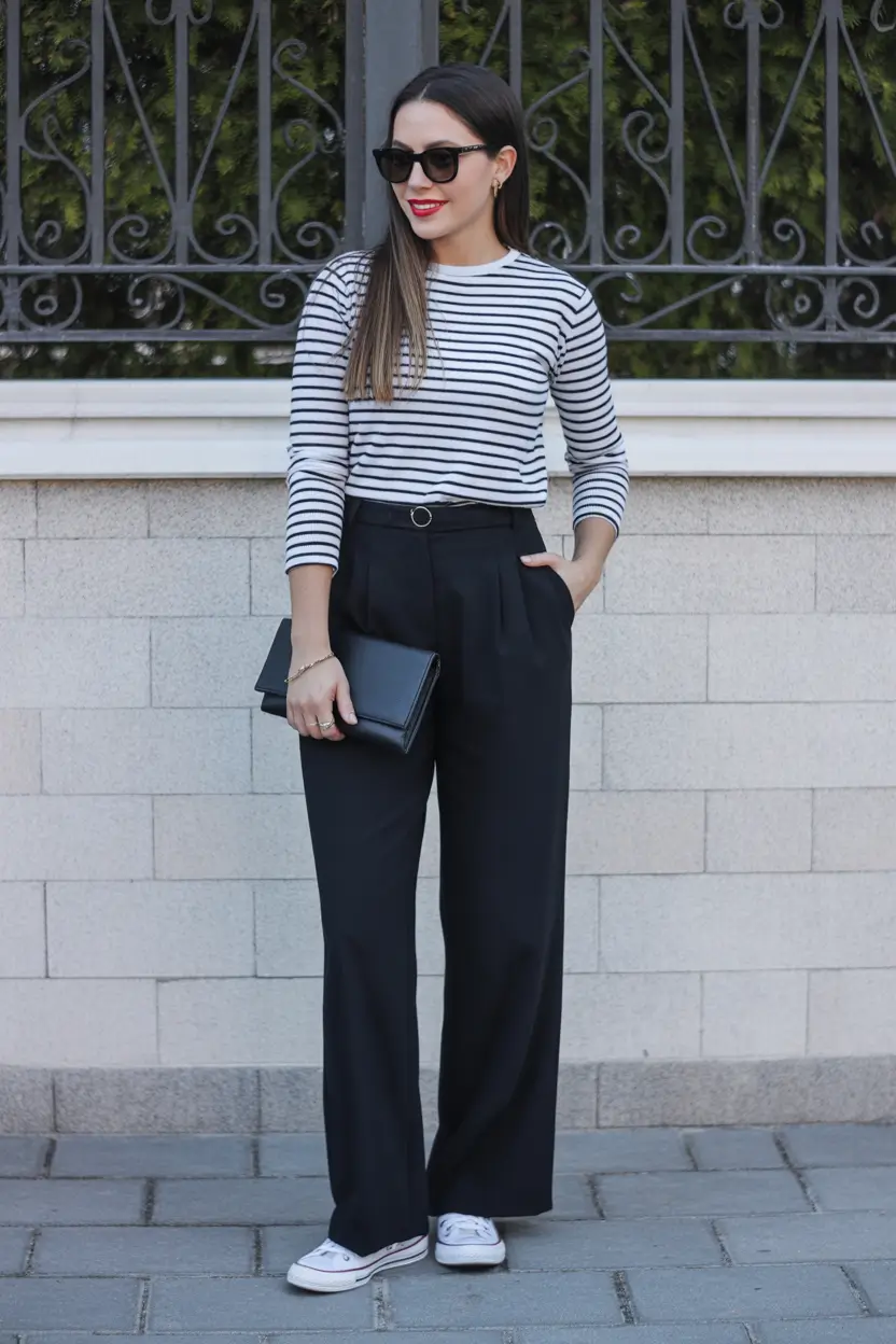sophisticated spring transition outfits for 2026 Striped Minimalism With Polished Ease