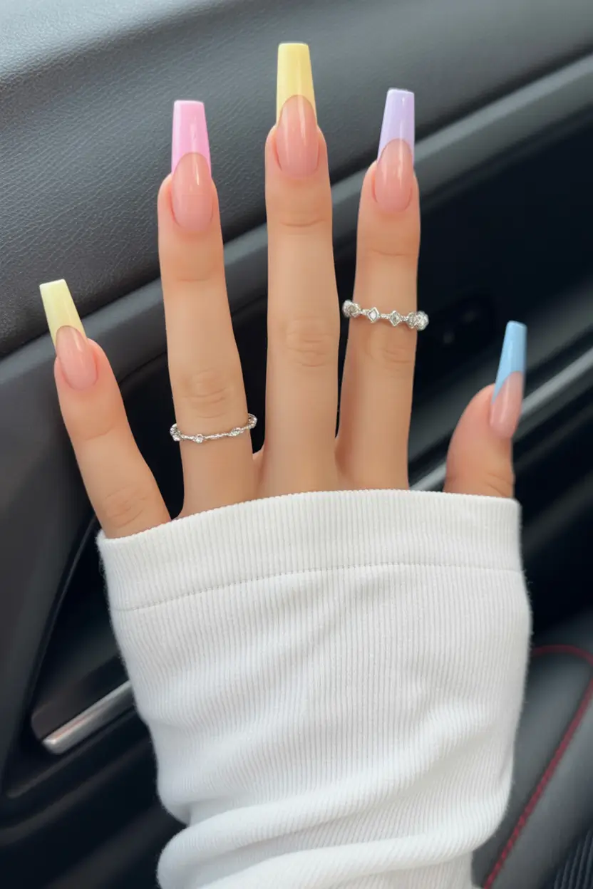 soft spring ballerina nails 2026 + Pastel Rainbow French Tips For Soft Spring Days