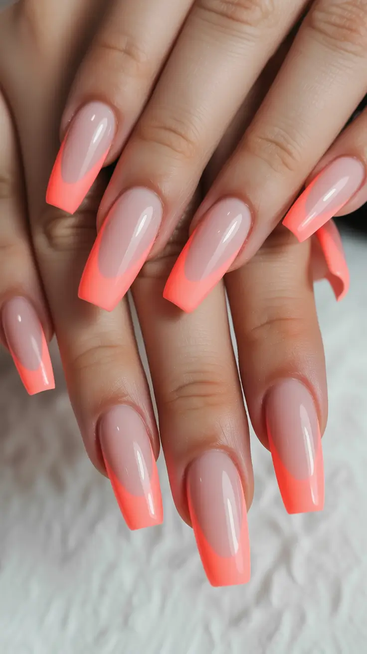soft spring ballerina nails 2026 + Neon Sorbet Fade French On Ballerina Tips