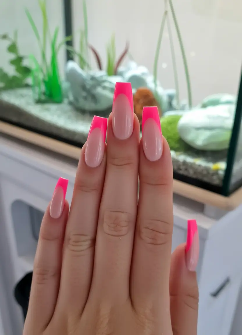 soft spring ballerina nails 2026 + Hot Pink Neon French Tip Ballerina Moment