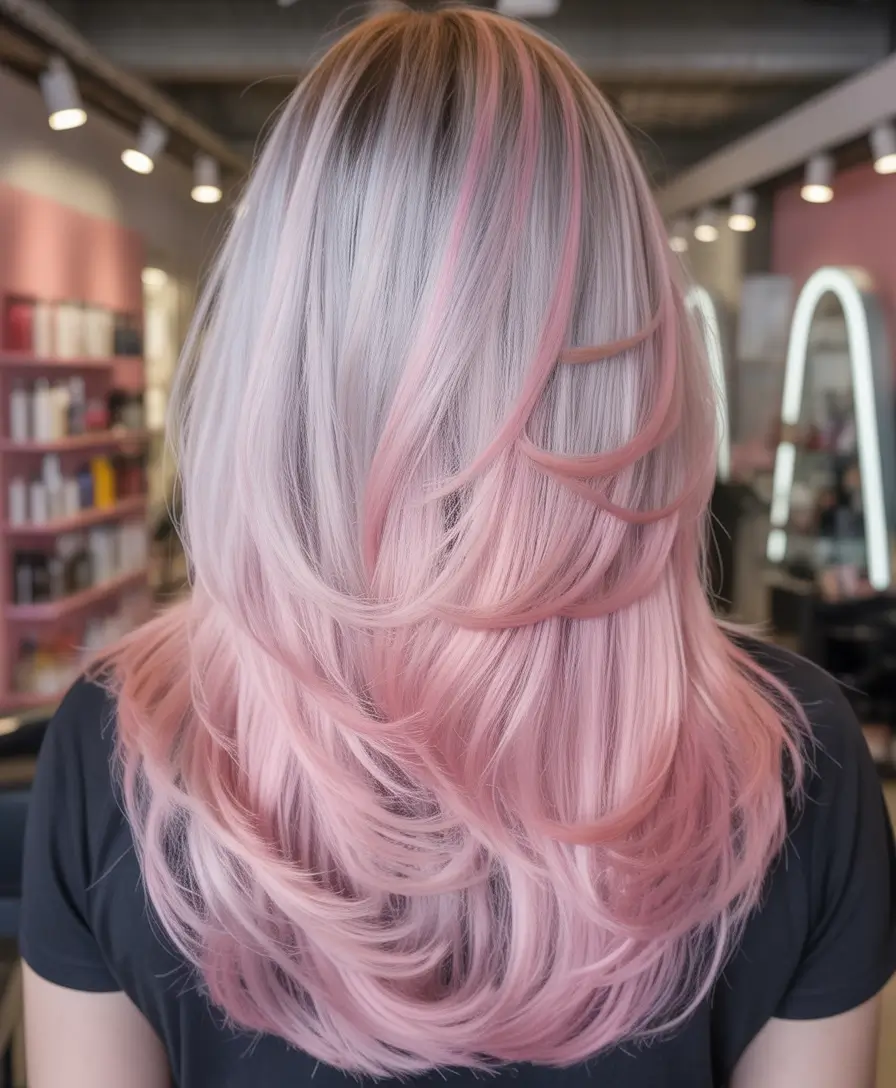 modern spring blonde hair color inspiration 2026 Pastel Pink Breeze Layers