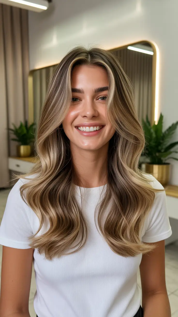 modern spring blonde hair color inspiration 2026 Soft Bronde Waves With Face-Framing Light