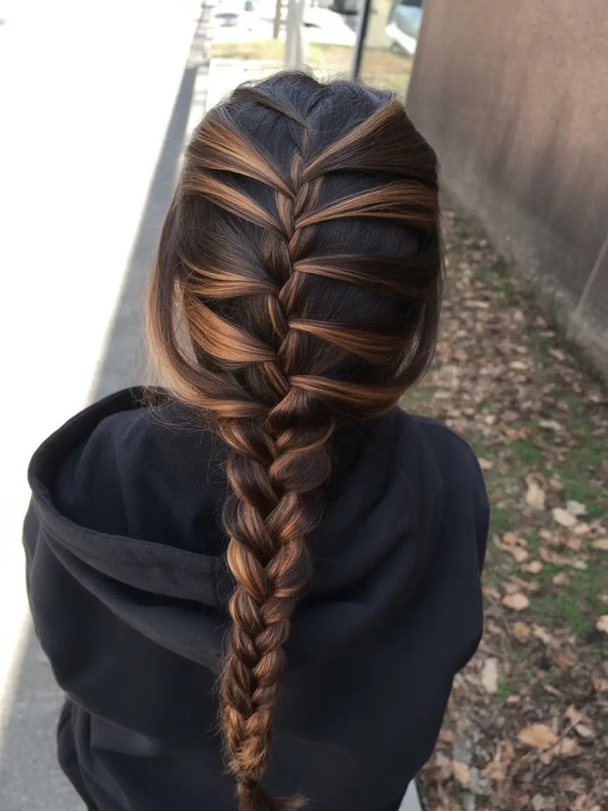 easy spring braids hairstyles 2026 + Highlight-Threaded Ladder Braid With A Street-Ready Finish